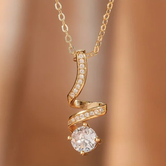 Exquisite 18K Gold-Plated Zircon Pendant: Elegant Rotating Design - Picture 2 of 6